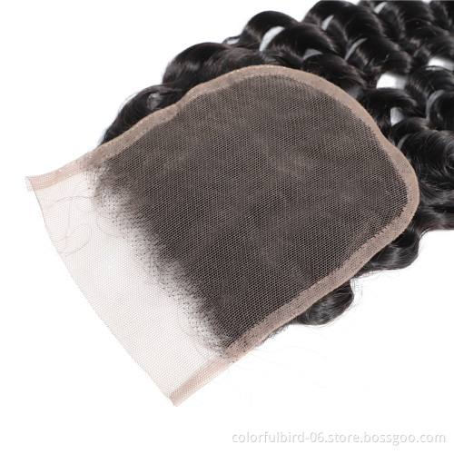 Wholesale 10A Peruvian hair Deep Wave Lace Closure With 4x4 closure Lace Remy hair Deep Wave Frontal Human Hair